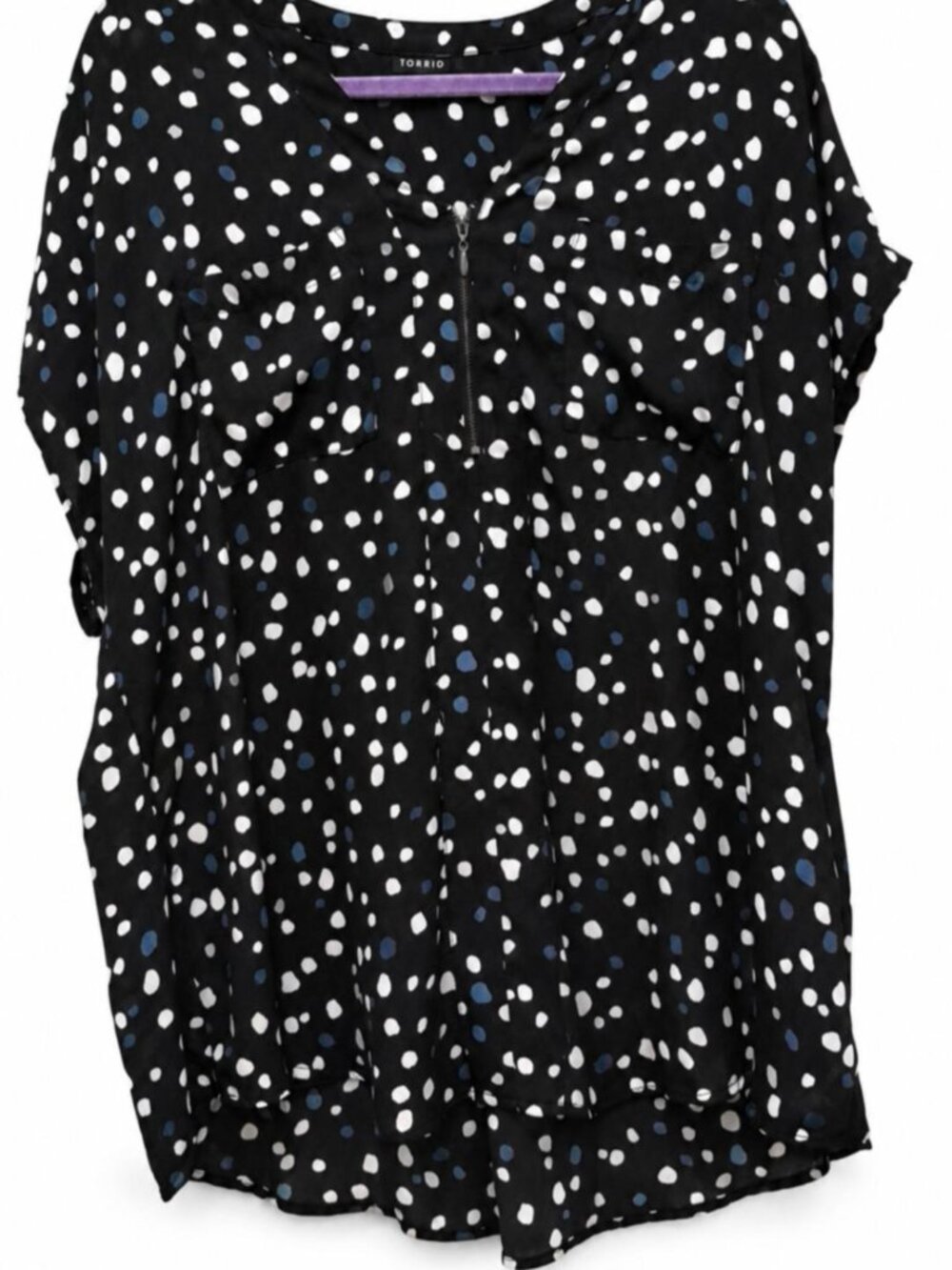 Torrid Size 2 Black Blue & White Polka Dot Zip-Front Blouse